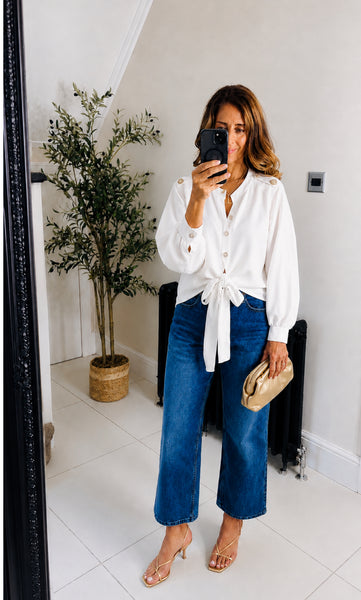 New Petra satin tie front blouse