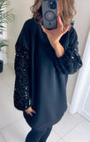 New Stacie sequin sleeve sweatshirt dress