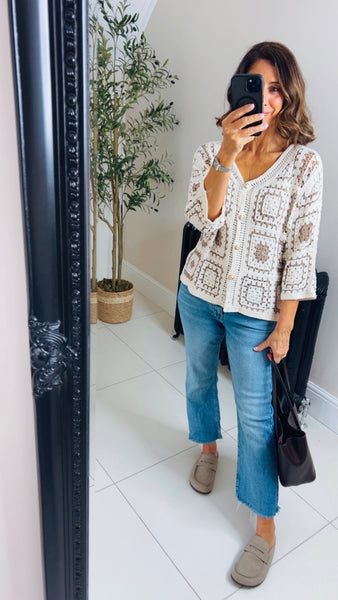 New Nelly Neutral crochet cardigan top cream/taupe