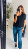 New Raye stretch knit tulip sleeve top