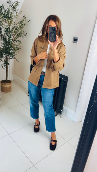 New Parker faux suede relaxed fit military style jacket