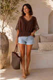 New butterfly embroidery & lace top
