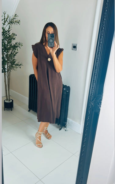 Sale last one Ava gold button midi dress