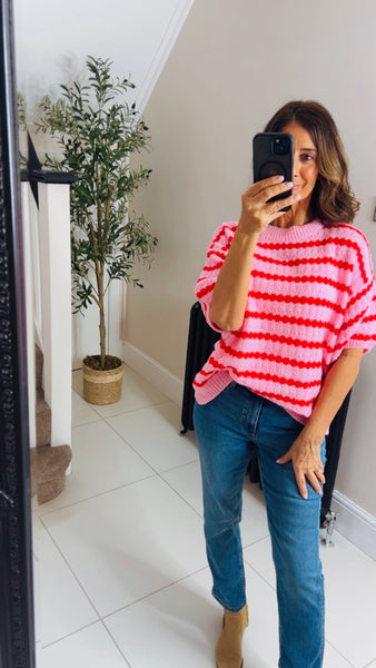 New Gina pink & red slouchy knit