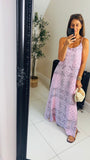 Hannah spaghetti strap bandana print cross back maxi dress