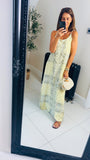 Hannah spaghetti strap bandana print cross back maxi dress