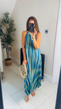 Porto gold shimmer midaxi dress