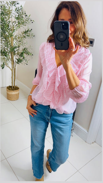 New Cara Pinstripe ruffle shirt