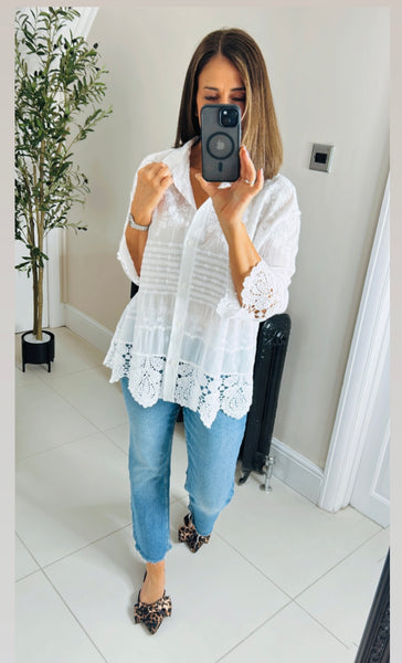 Amber crochet trim white embroidered shirt