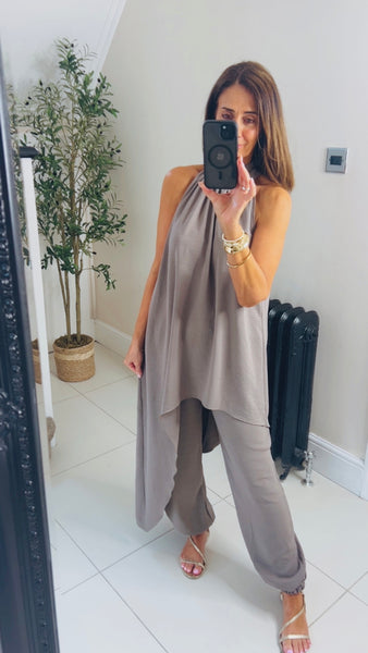 New Pascale Asymmetrical halter neck balloon style hem coord set