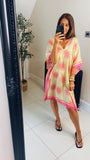 Greek Sun motif silk mix beach kaftan dress