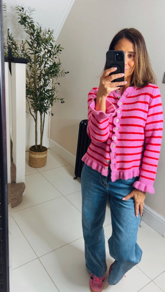 New Renee pink/red stripe cardigan