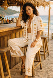 Linen & crochet mix trousers & shirt coord set
