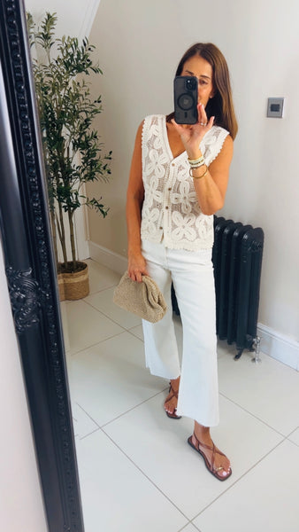 New Sylvie cream crochet waistcoat