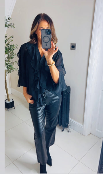 New Enzo Ruffle front button through shirt