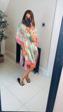 Greek Sun motif silk mix beach kaftan dress