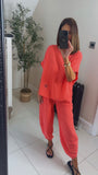 Lulu 100% cotton barrel leg trousers coord