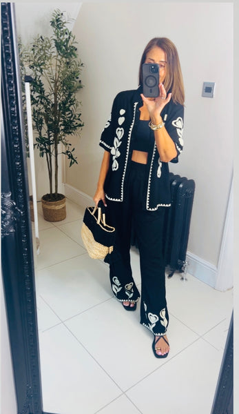 New Linen & crochet mix trousers & shirt coord set