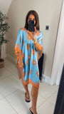Greek Sun motif silk mix beach kaftan dress