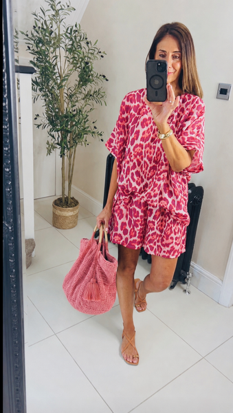 New Betsy cotton leopard shorts coord set