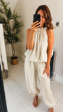 New Sophie halter neck bubble hem trousers coord set