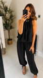 New Sophie halter neck bubble hem trousers coord set