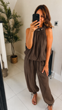 New Sophie halter neck bubble hem trousers coord set