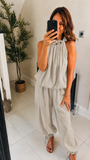 New Sophie halter neck bubble hem trousers coord set